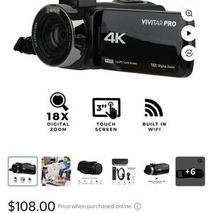 Vivitar Pro 4K Black Camcorder with 18X Digital Zoom